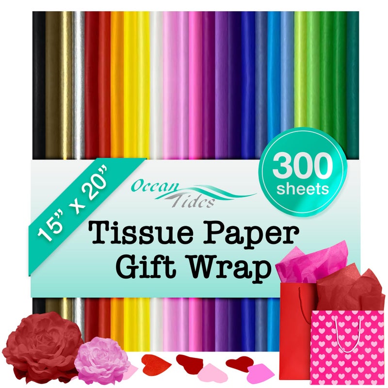 Ocean Tides Gift Wrapping Tissue Paper - 300 Sheets Bulk Tissue Paper  Stylish Elegant Packaging Wrap for Gift Bags  Crafting  Decor - Ideal for All Occasions - Assorted Multicolor (15 x 20 inches) - Image 1